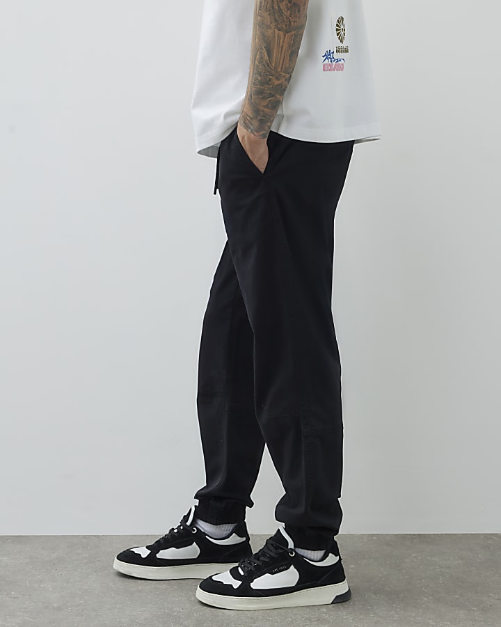 Black Regular Fit Cuffed Joggers