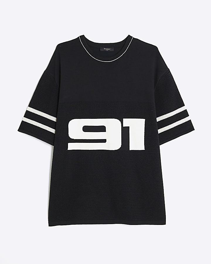 Black Short Sleeve Moto 91 Knitted T-Shirt