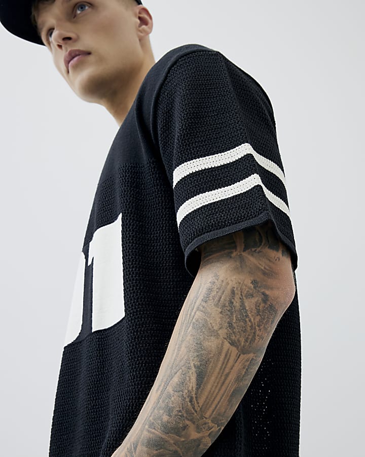 Black Short Sleeve Moto 91 Knitted T-Shirt