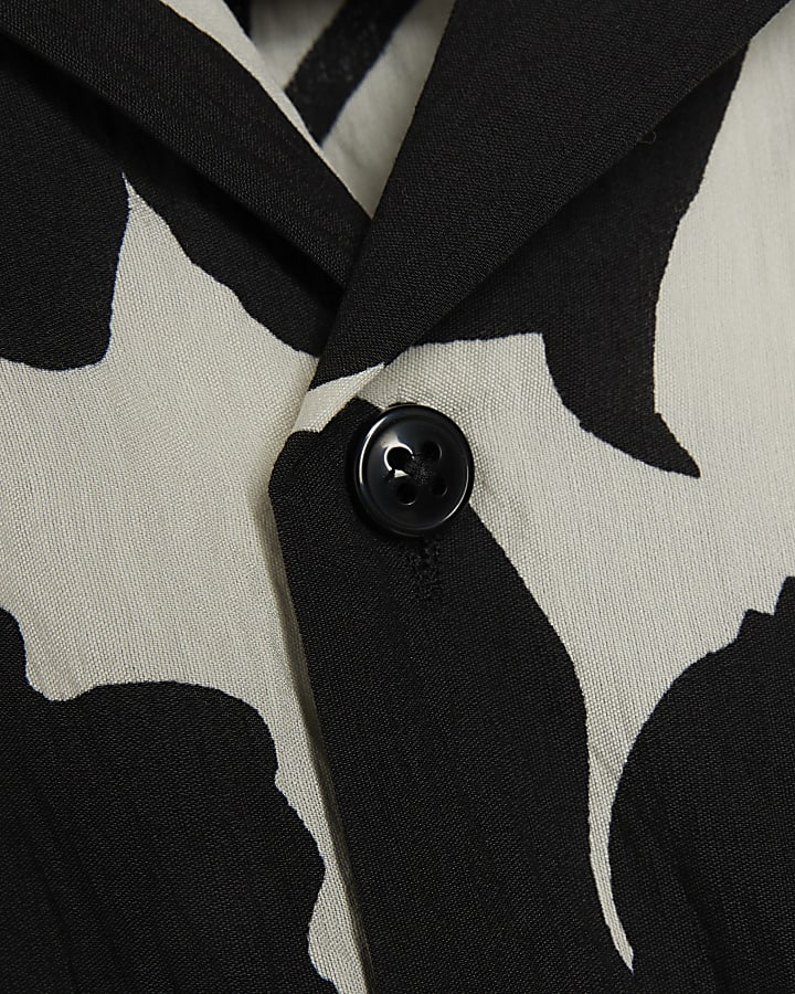 Black Regular Fit Floral Print Shirt
