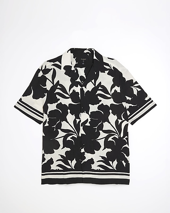 Black Regular Fit Floral Print Shirt