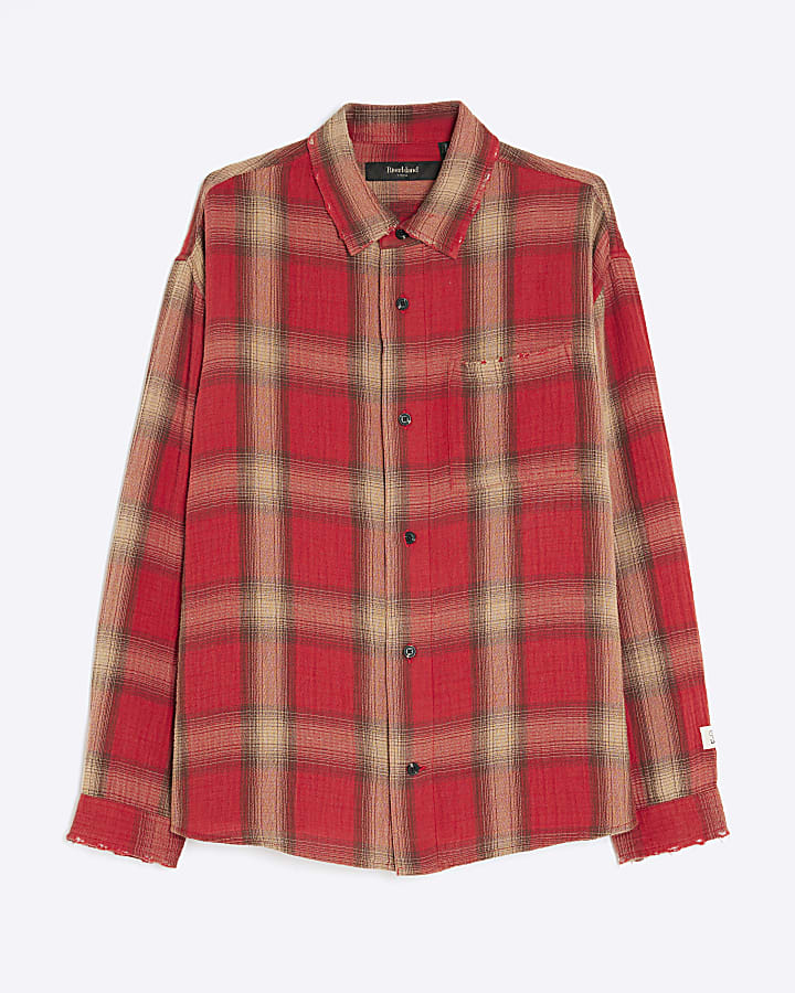 Red Loose Fit Check Shirt