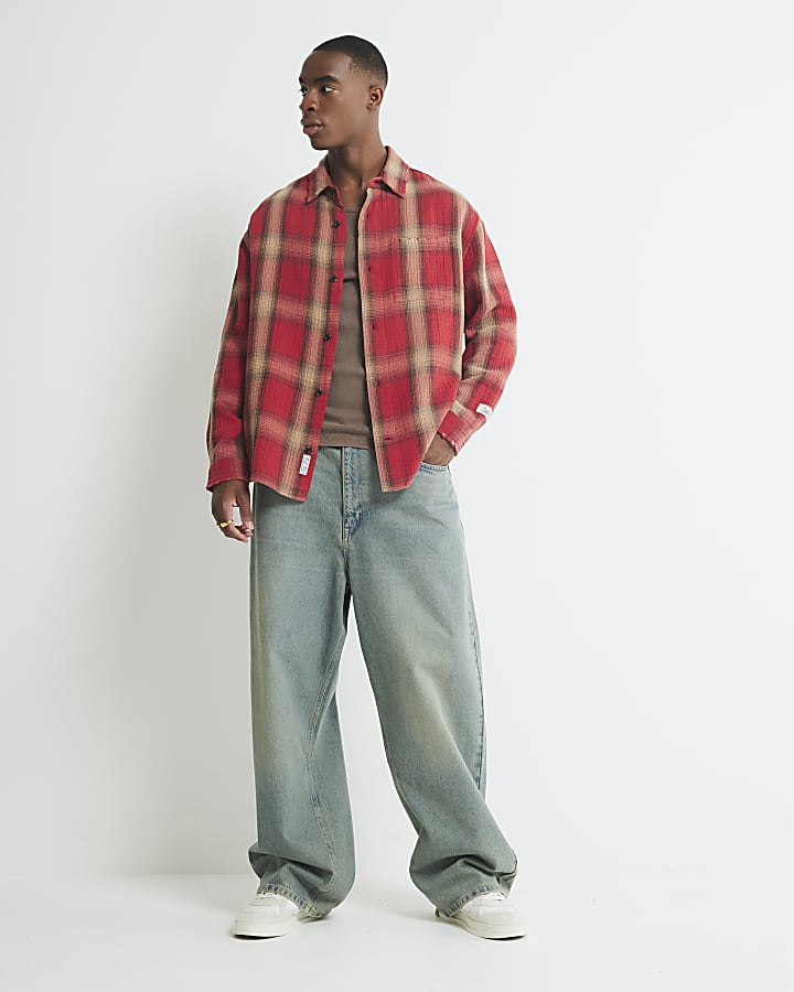 Red Loose Fit Check Shirt