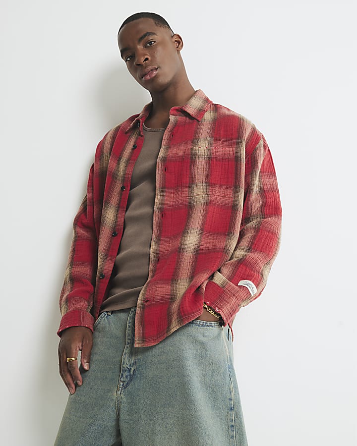 Red Loose Fit Check Shirt