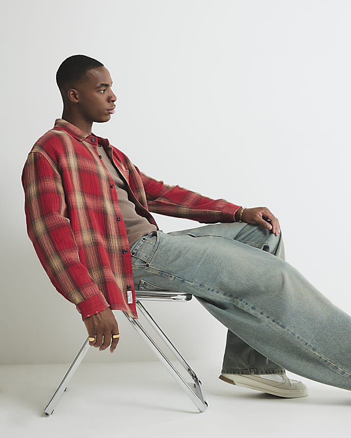 Red Loose Fit Check Shirt