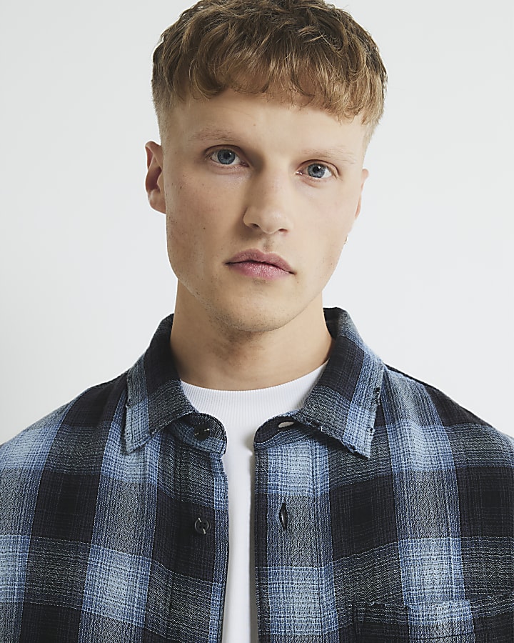Blue Loose Fit Check Shirt