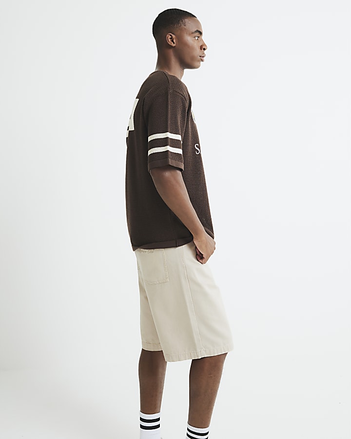 Brown Moto Badge Knitted T-Shirt