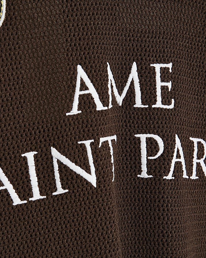 Brown Moto Badge Knitted T-Shirt