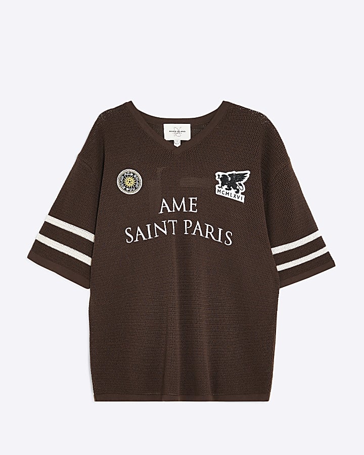 Brown Moto Badge Knitted T-Shirt