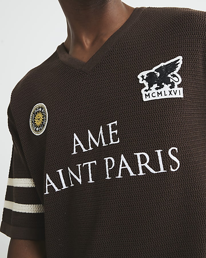 Brown Moto Badge Knitted T-Shirt