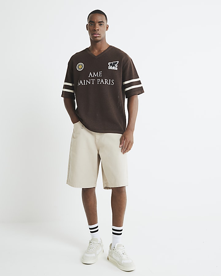 Brown Moto Badge Knitted T-Shirt