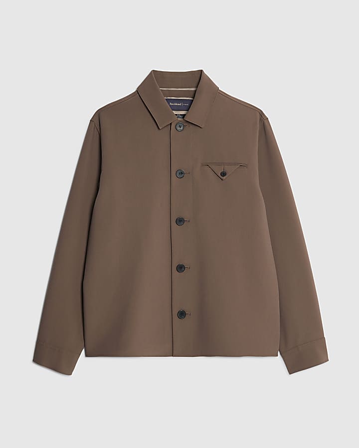 Brown Button Up Pocket Overshirt
