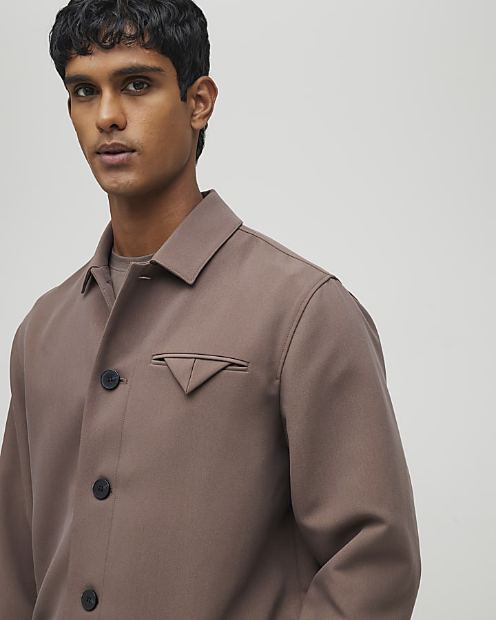 Brown Button Up Pocket Overshirt