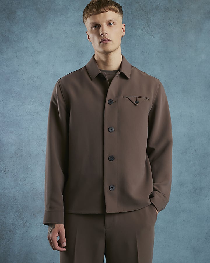 Brown Button Up Pocket Overshirt