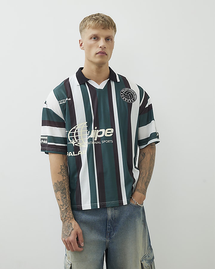 Green Stripe Football Polo Shirt