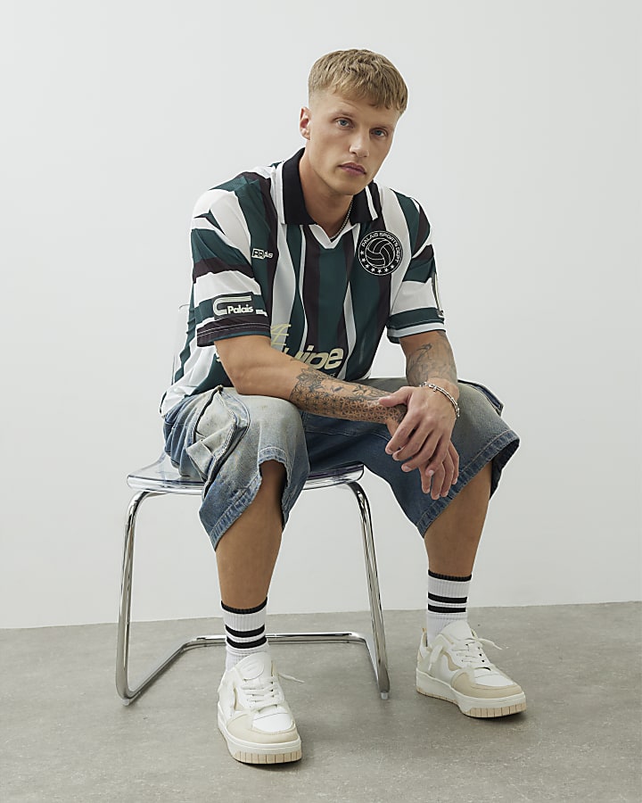 Green Stripe Football Polo Shirt