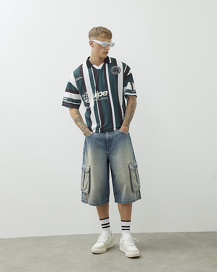 Green Stripe Football Polo Shirt
