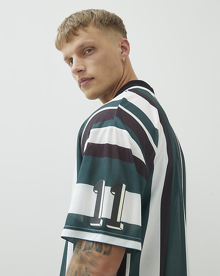Green Stripe Football Polo Shirt