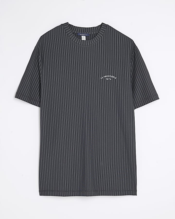 Grey Regular Fit Stripe T-Shirt