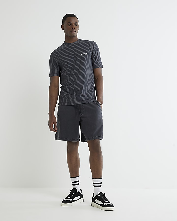Grey Regular Fit Stripe T-Shirt