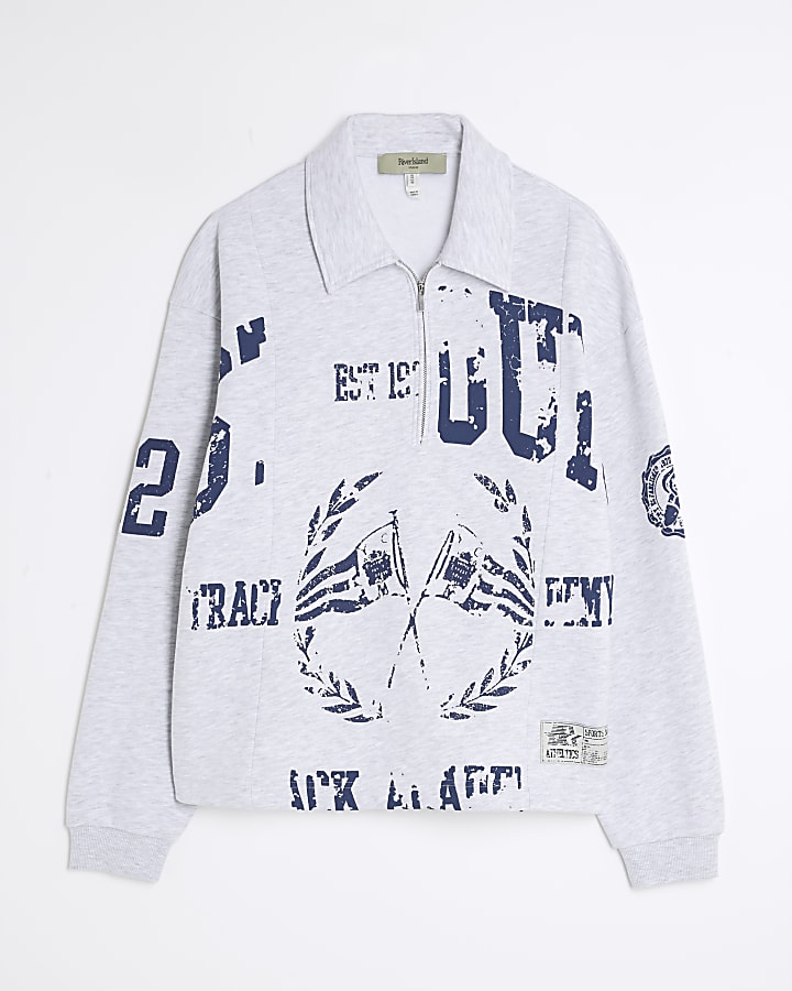 Grey Regular Fit Quarter Zip Polo Sweatshirt