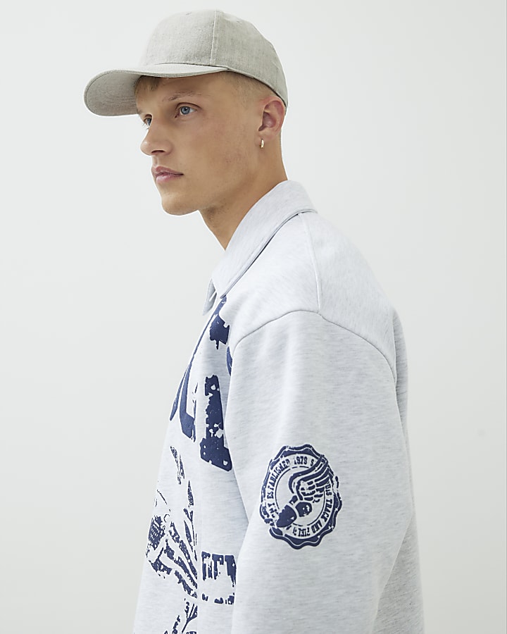Grey Regular Fit Quarter Zip Polo Sweatshirt