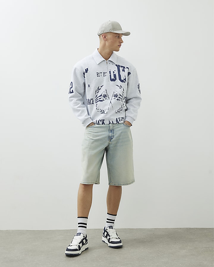 Grey Regular Fit Quarter Zip Polo Sweatshirt