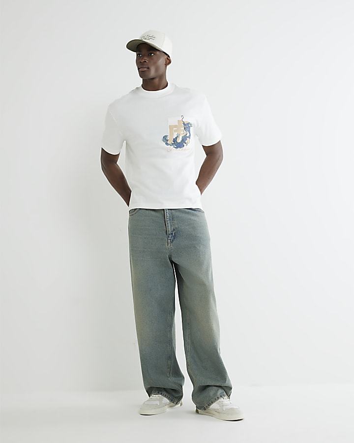 Beige Yokohoma Dragon Pocket T-Shirt
