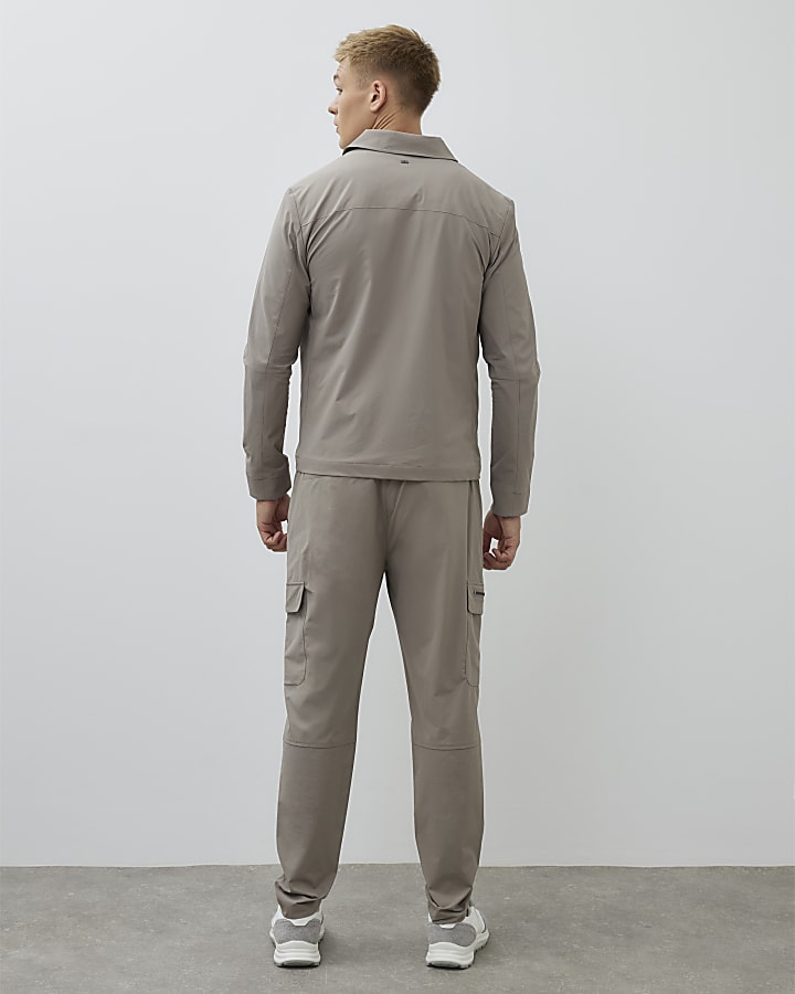 Brown Nylon Skinny Fit Cargo Trousers