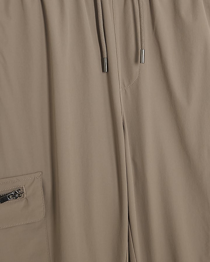 Brown Nylon Skinny Fit Cargo Trousers
