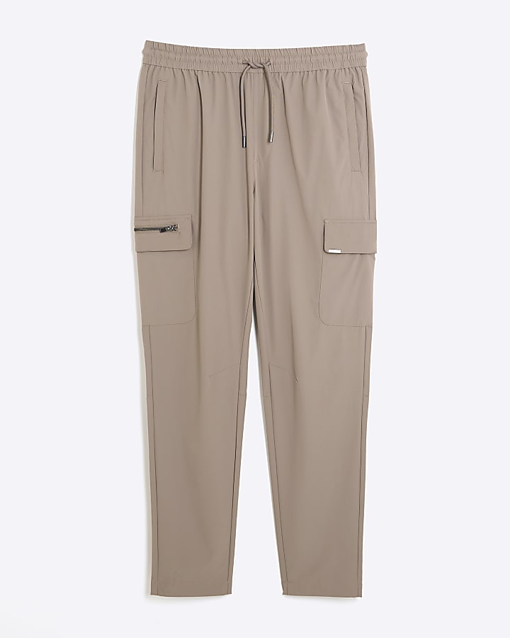 Brown Nylon Skinny Fit Cargo Trousers