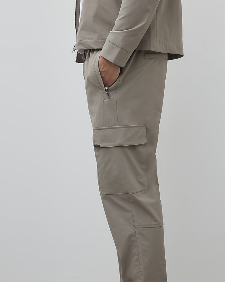 Brown Nylon Skinny Fit Cargo Trousers