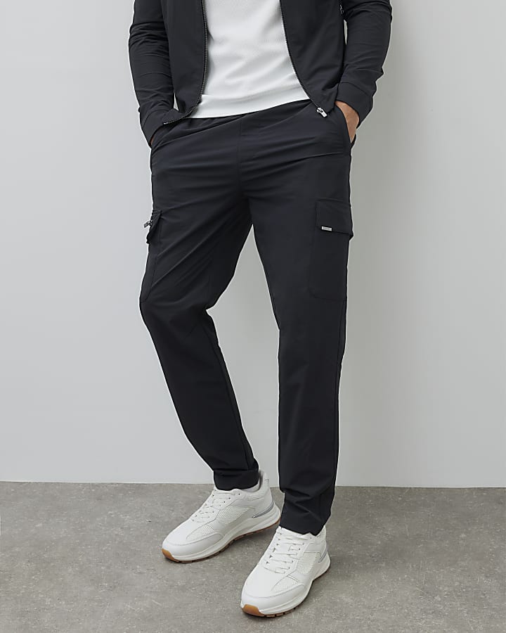 Black Nylon Skinny Fit Cargo Trousers