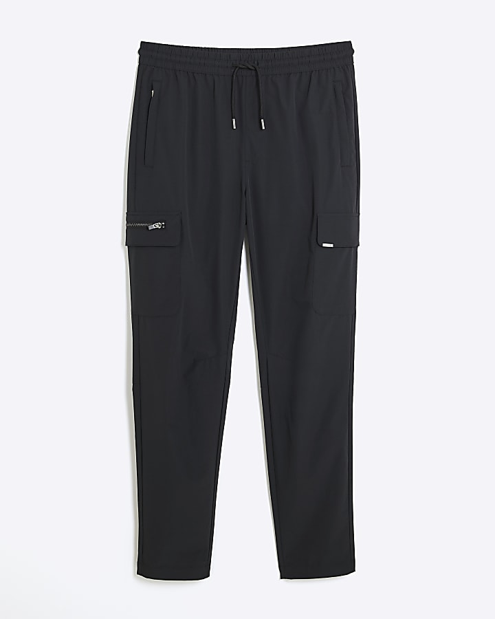 Black Nylon Skinny Fit Cargo Trousers