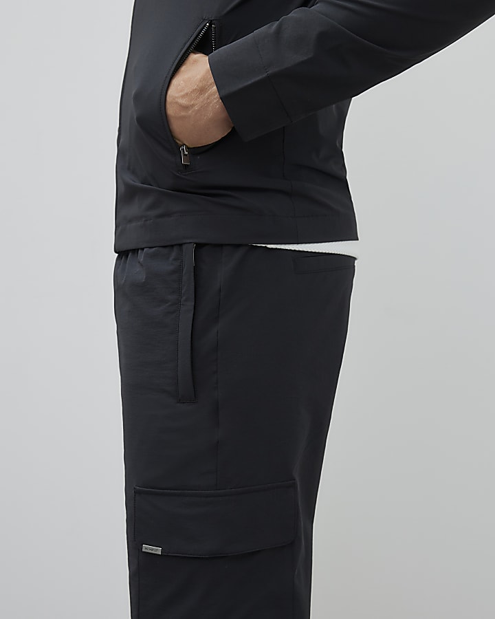 Black Nylon Skinny Fit Cargo Trousers