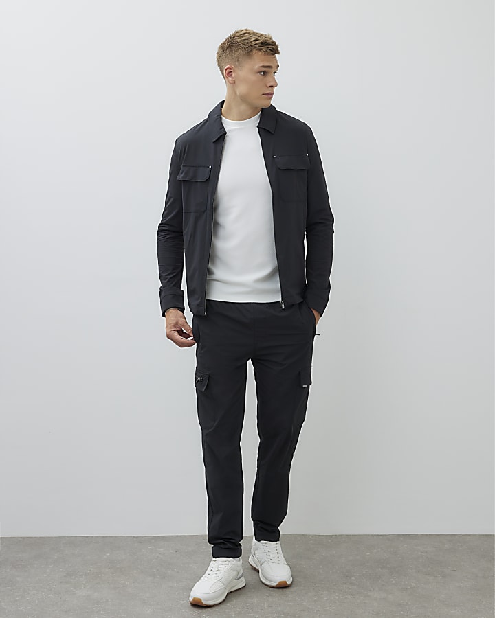 Black Nylon Skinny Fit Cargo Trousers
