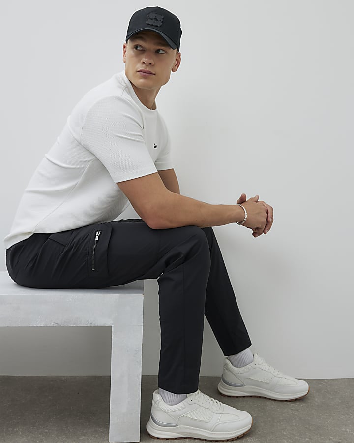 Black Nylon Skinny Fit Cargo Trousers