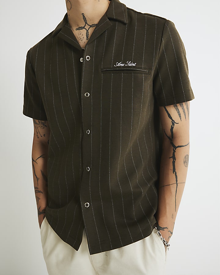 Khaki Regular Fit Pinstripe Shirt