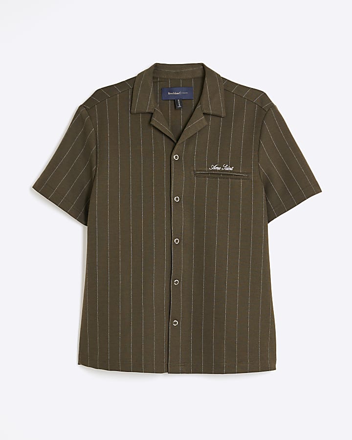 Khaki Regular Fit Pinstripe Shirt