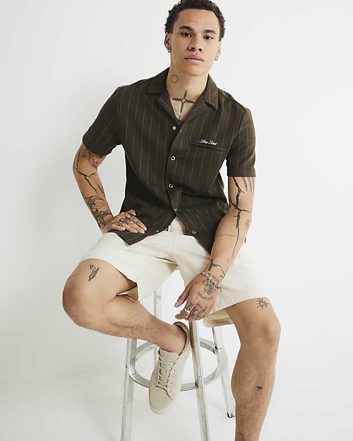 Khaki Regular Fit Pinstripe Shirt