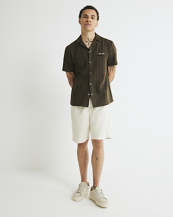 Khaki Regular Fit Pinstripe Shirt
