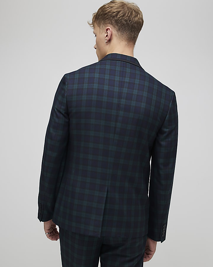 Green Slim Fit Check Suit Jacket