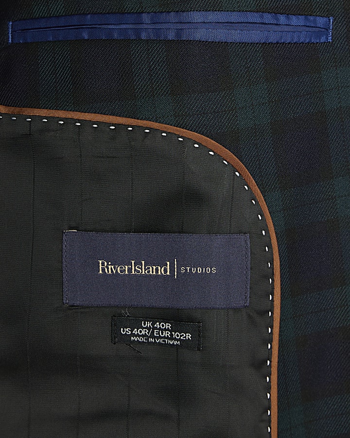 Green Slim Fit Check Suit Jacket