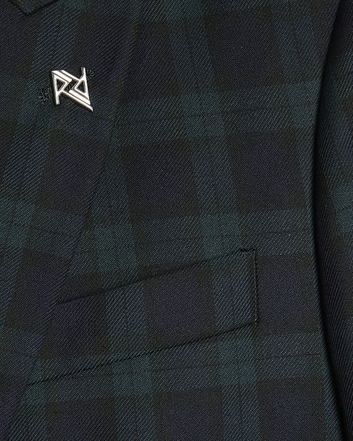 Green Slim Fit Check Suit Jacket