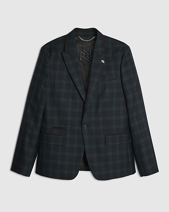 Green Slim Fit Check Suit Jacket