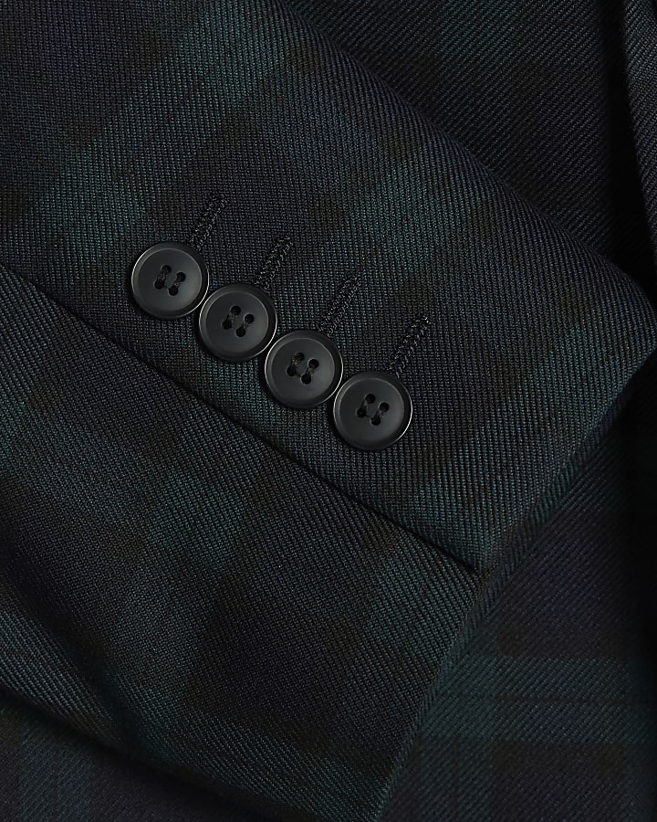 Green Slim Fit Check Suit Jacket