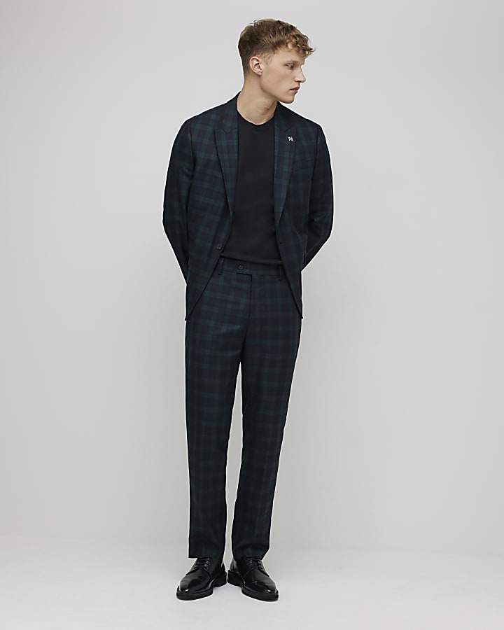 Green Slim Fit Check Suit Jacket