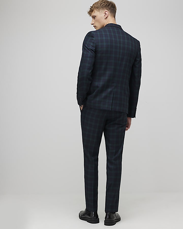Green Slim Fit Check Suit Trousers