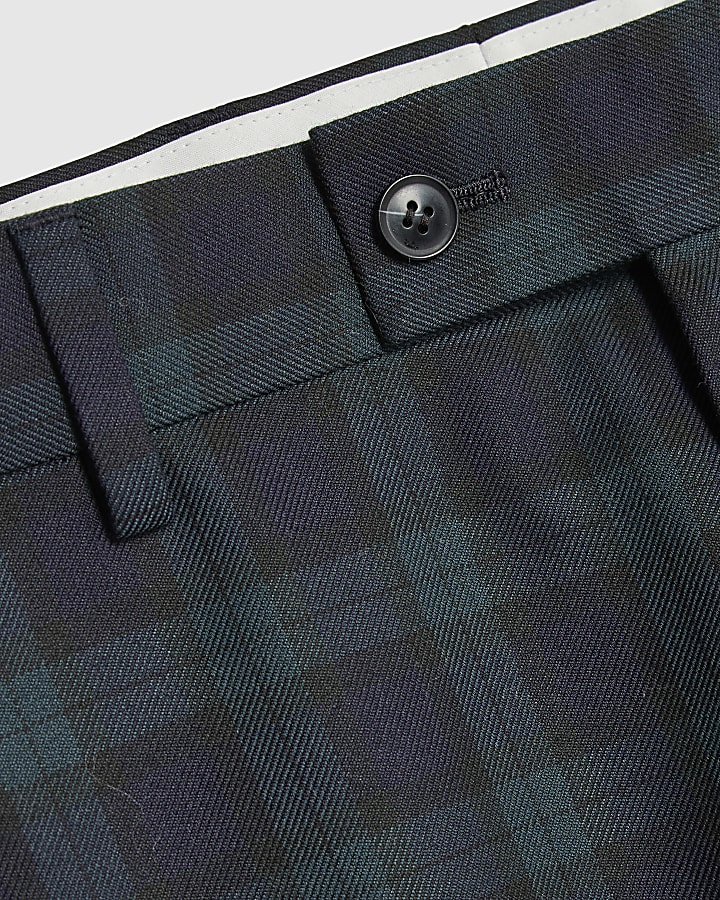 Green Slim Fit Check Suit Trousers