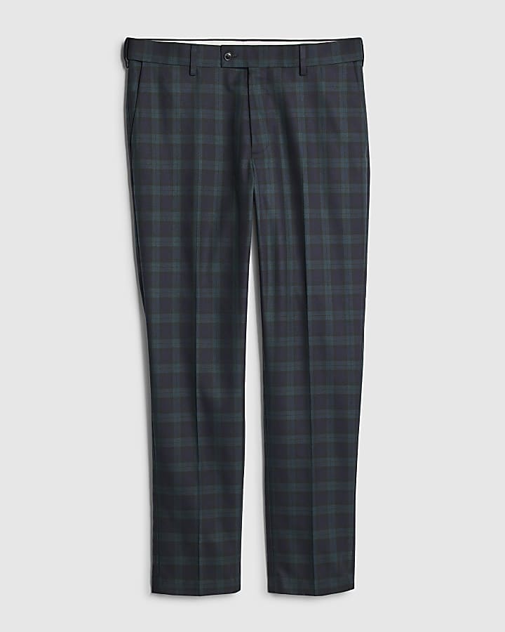 Green Slim Fit Check Suit Trousers